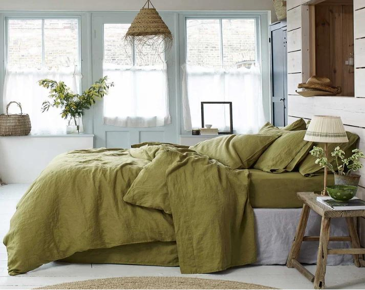 Botanical Green Linen Bedding Set